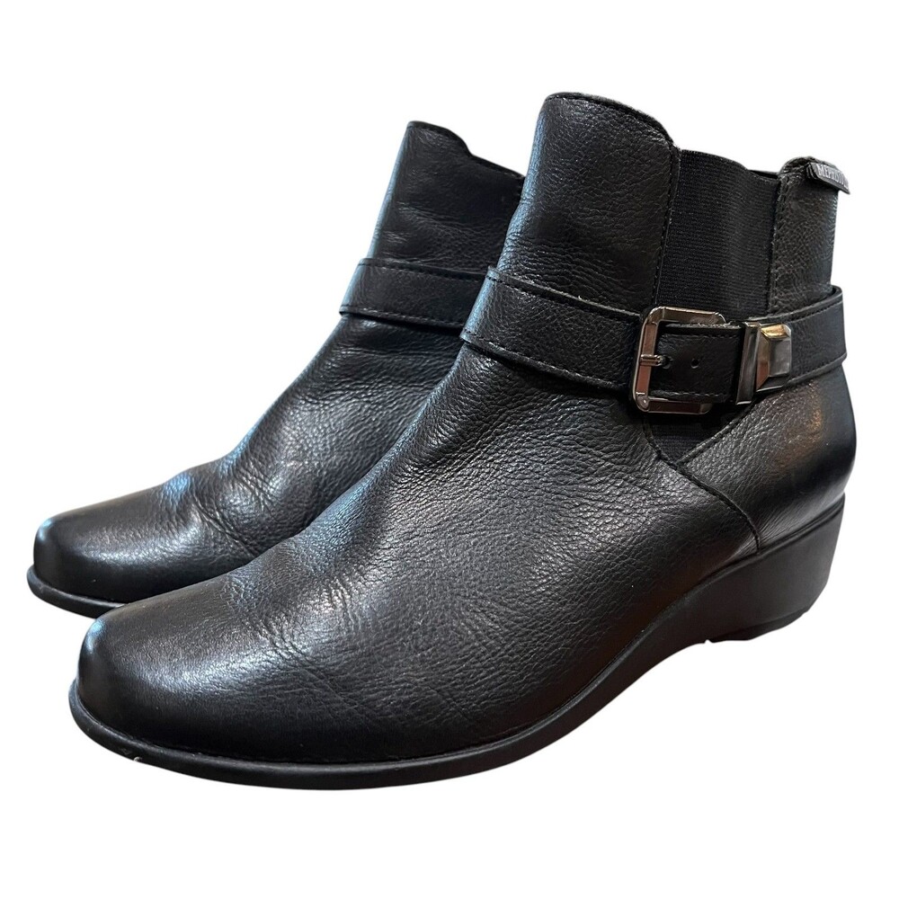 Mephisto Air-Jet Women's Black Leather Wedge Ankle Boots  Size 6  Office Casual